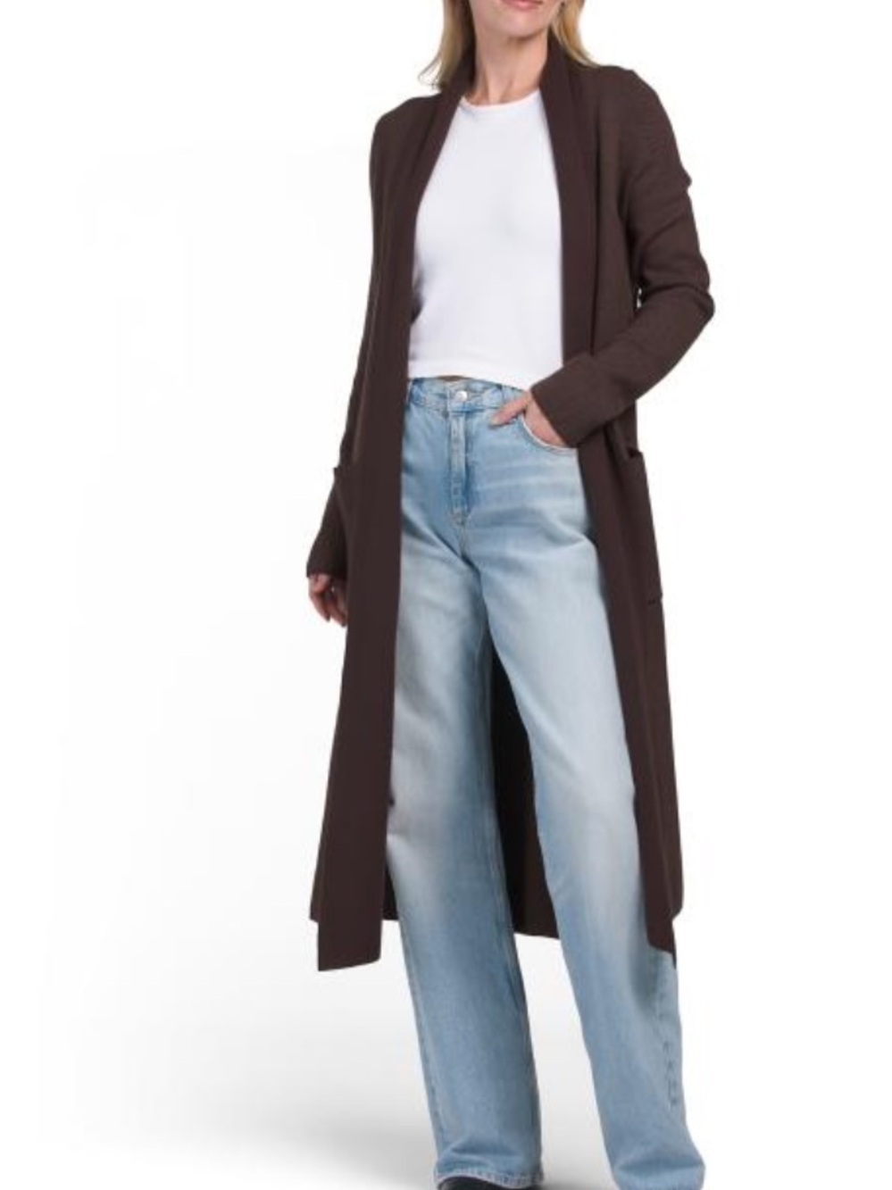 MAX STUDIO long sleeve shawl collar faux wrap cardigan